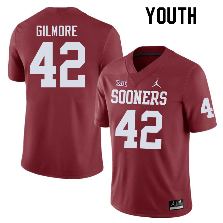 Youth #42 Wyatt Gilmore Oklahoma Sooners College Football Jerseys Stitched-Crimson